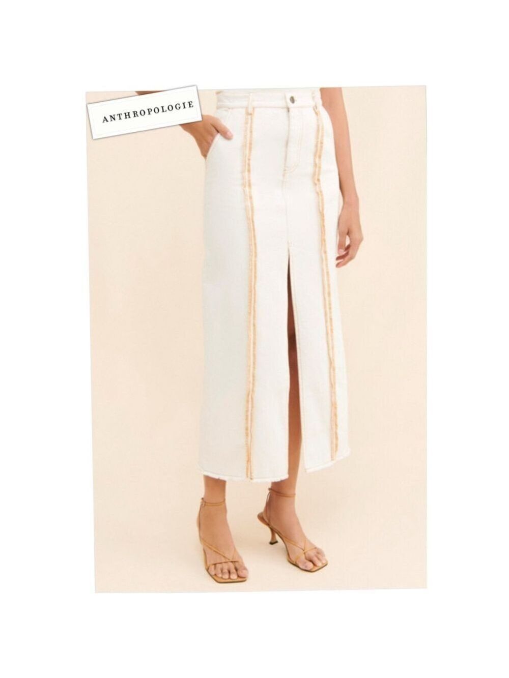 Anthropologie by Moon River Overlock Midi White Denim Maxi Skirt size Small